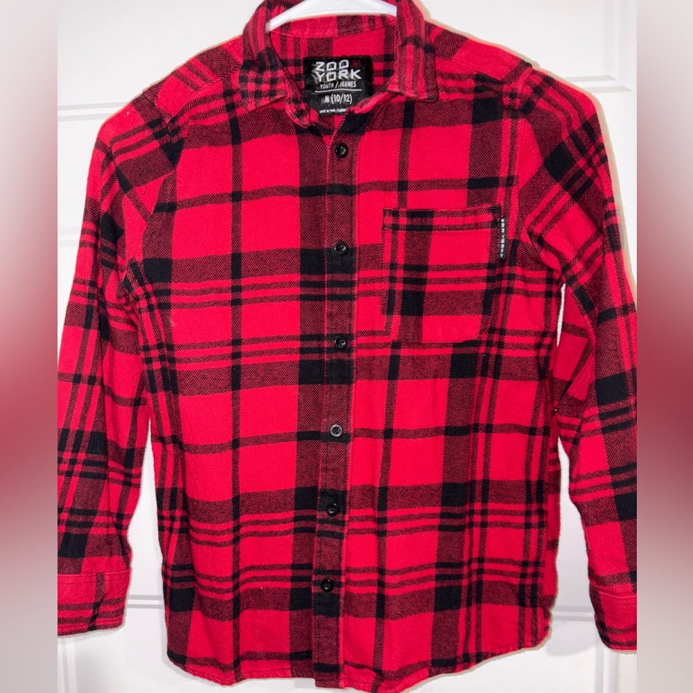 Zoo York Vibrant Red and Black Plaid Button Down Shirt M 10-12y